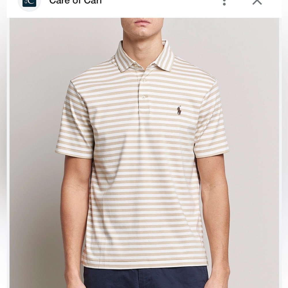 POLO RALPH LAUREN Pima Cotton Striped Polo Beige/White